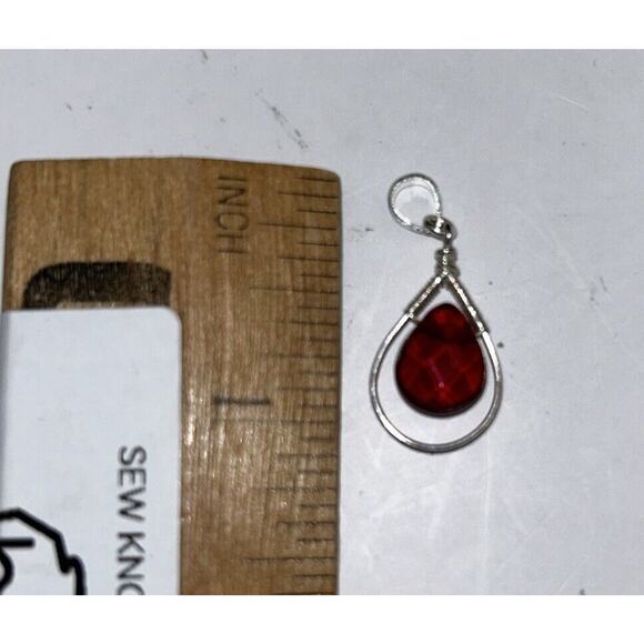 Silvertone Pendant With A Red Stone Suspended In A Teardrop (no chain) Elegant - Picture 3 of 3